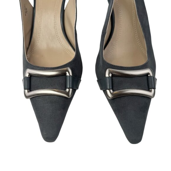 Ellen Tracy Gray Suede Leather Pointed Toe Pumps Stiletto Buckle Size 7.5 M - Picture 3 of 6